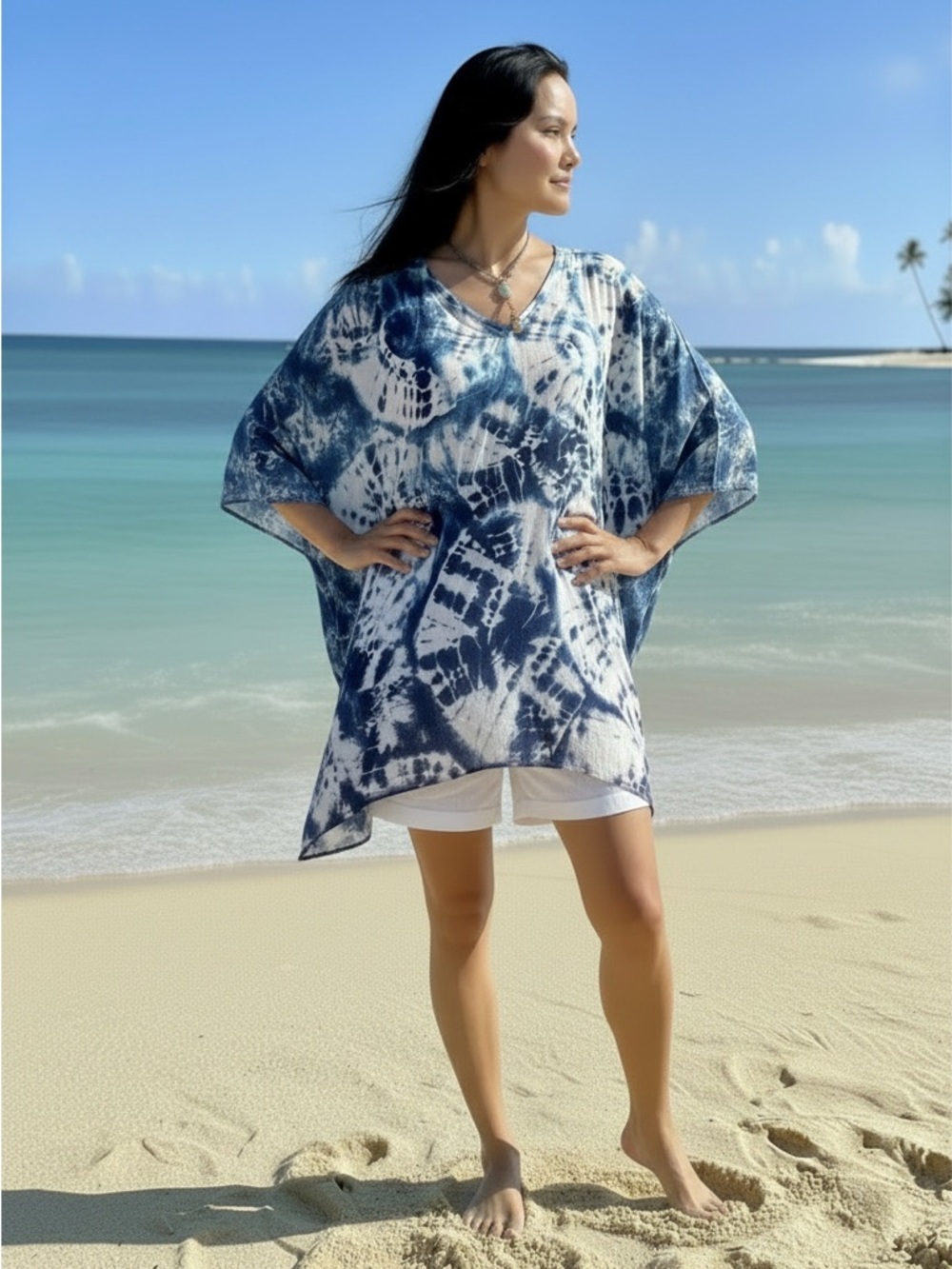 Belle by Kim Gravel Ocean Blue tie-dye Patterned Blouse